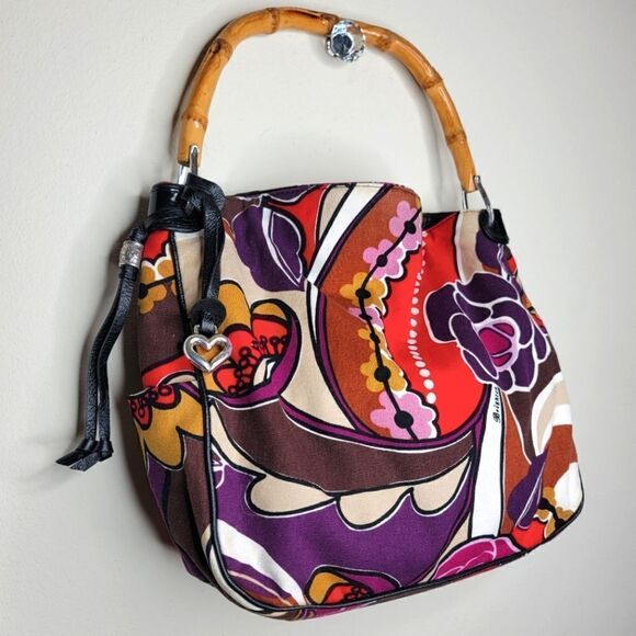 Brighton Baylyn Floral Canvas Shoulder Bag W/ Bamboo Handle - Picture 3 of 15